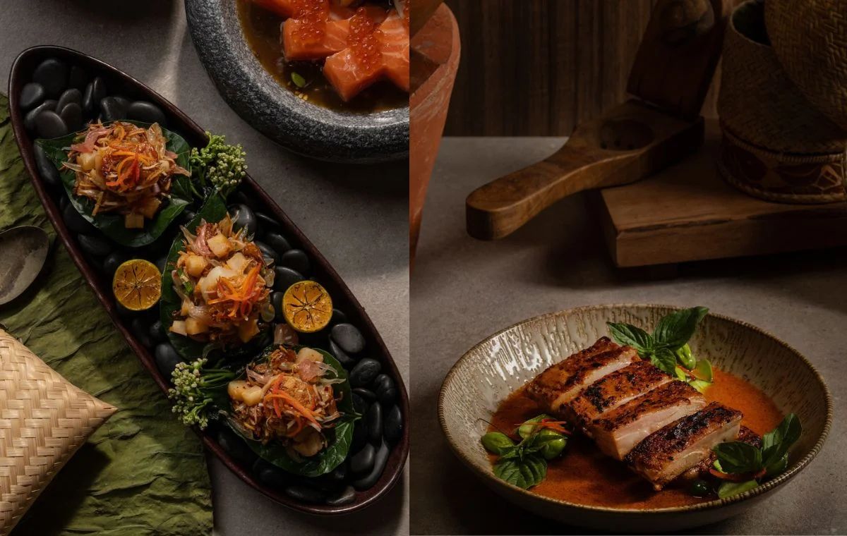 L to R: Yum Som O-Hoy Shell and Panang Gai Yang. Photo: Anantara Siam Bangkok